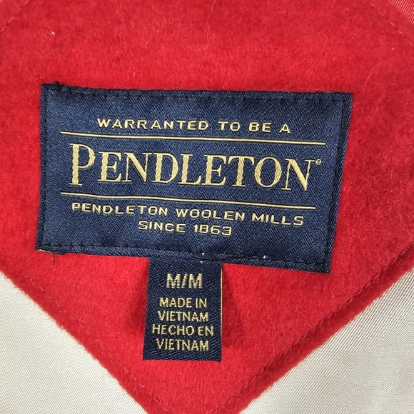 Pendleton Women Hudson Bay Red Wool Car Coat Sz M Striped Lining Water Repellent - Picture 13 of 16